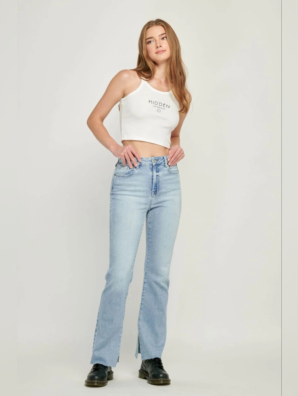 Hidden Ryan High Rise Light Wash Bootcut Jean with Slit Women's Size 26